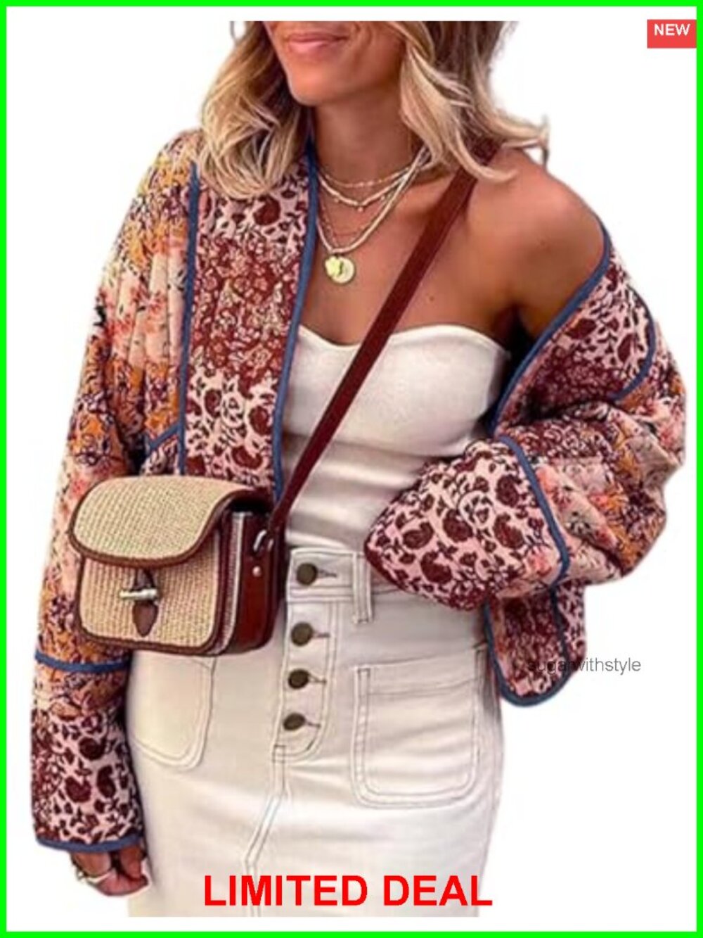 Reversible Floral Quilted Jacket Crop Open Front Puffer Coat
